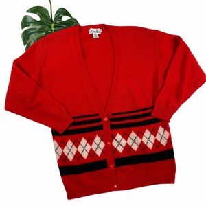 Rafaella Red Argyle Cardigan Sweater